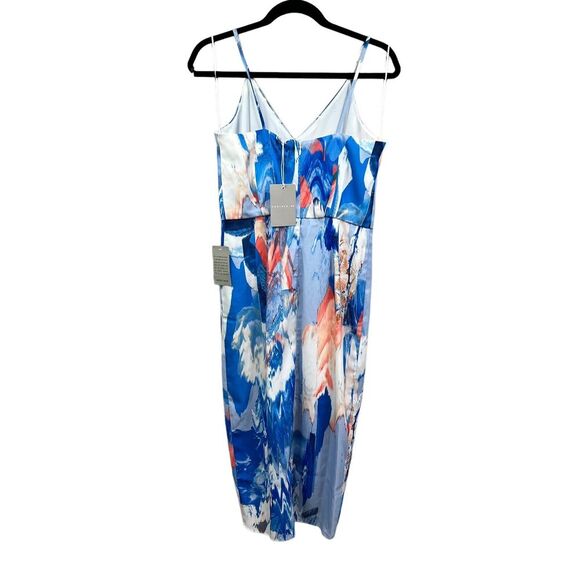 Chelsea 28 Womens Floral Maxi Dress‎ V Neck Pleated Lined Blue Watercolor Size 4 - Picture 3 of 5